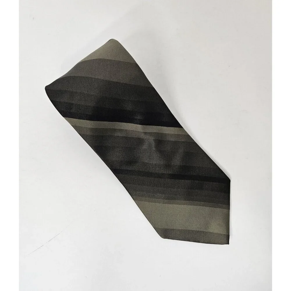 Zylos George Machado‎ 100% Silk Tie Dark Green Tone on Tone & Black Stripe